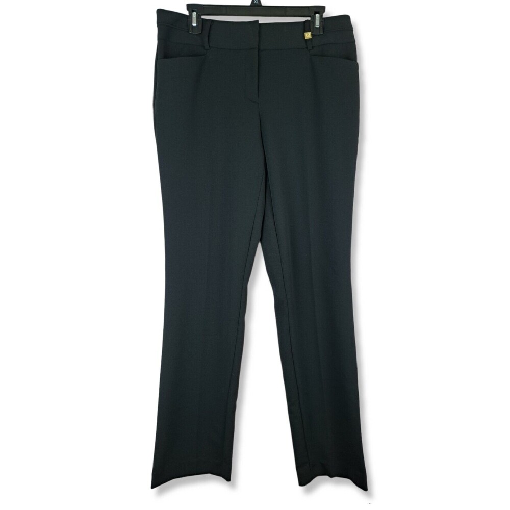 Anne Klein Women Classic Black Pants with Gold Logo Slim Fit Size 8